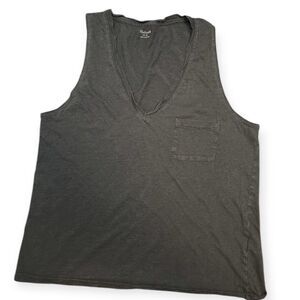 MADEWELL Women’s Black Dark Nightfall Whisper Cotton V-Neck Pocket Tank Size Med